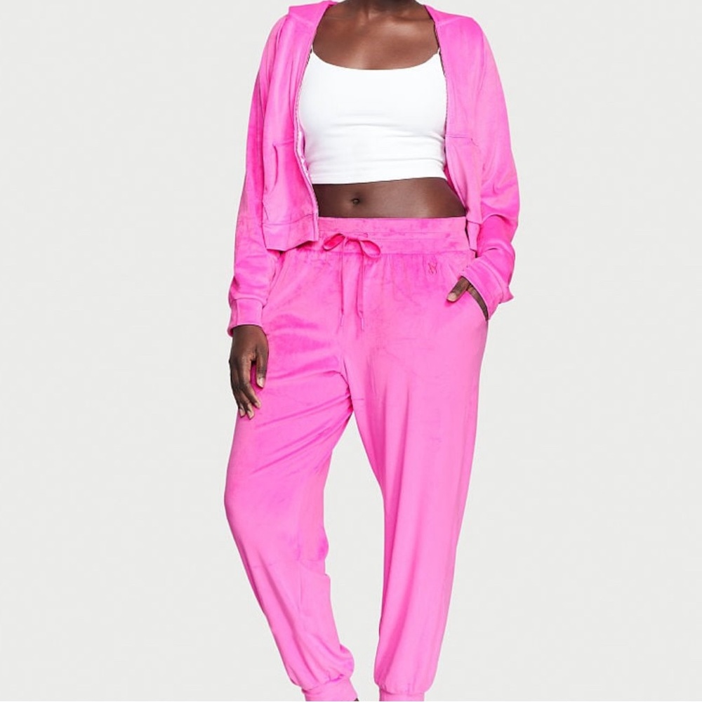 victorias secret full set velour hot pink
